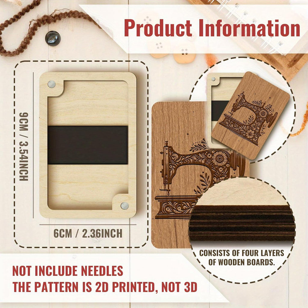 Wooden Needle Case with Built in Magnet and Lid for Sewing