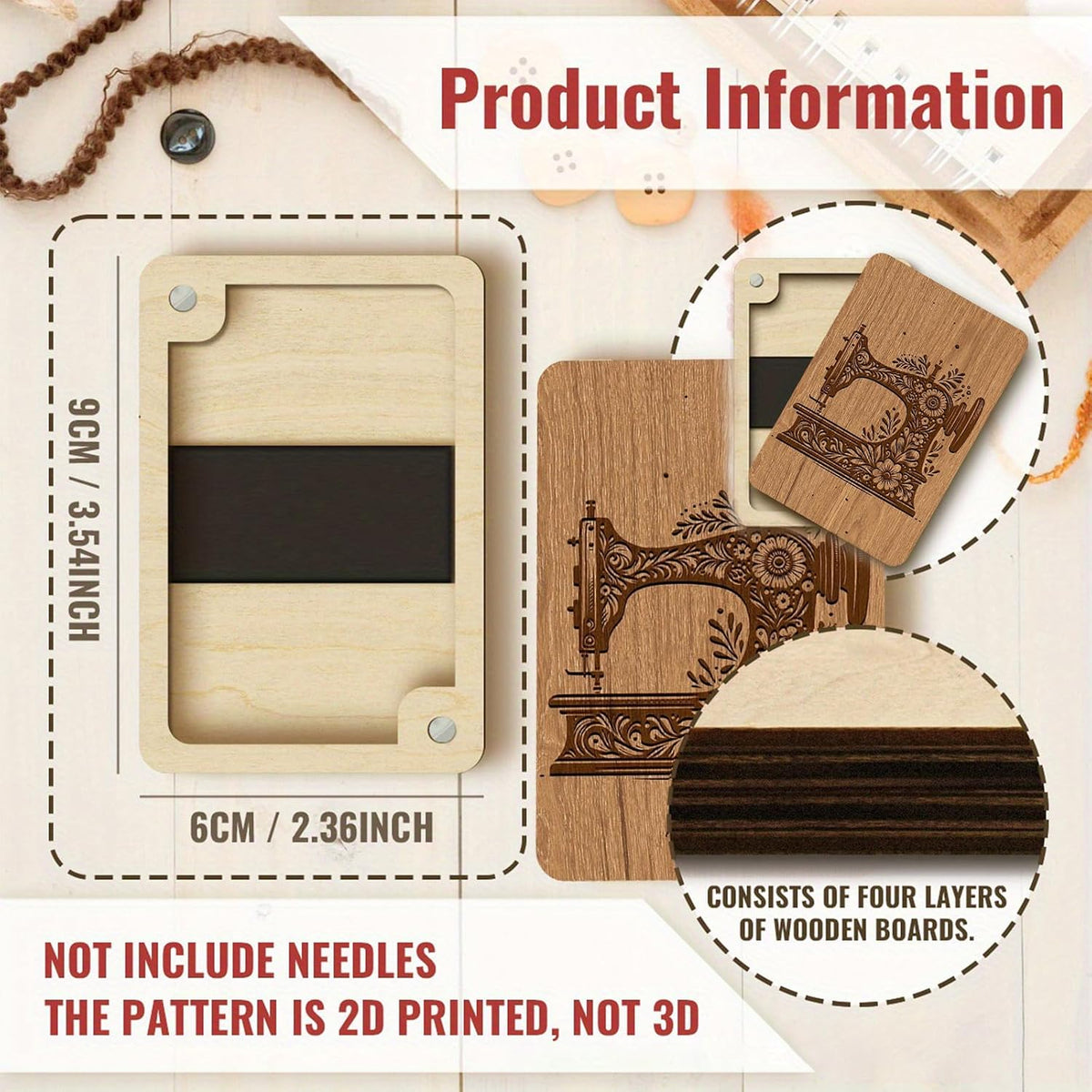 Wooden Needle Case with Built in Magnet and Lid for Sewing