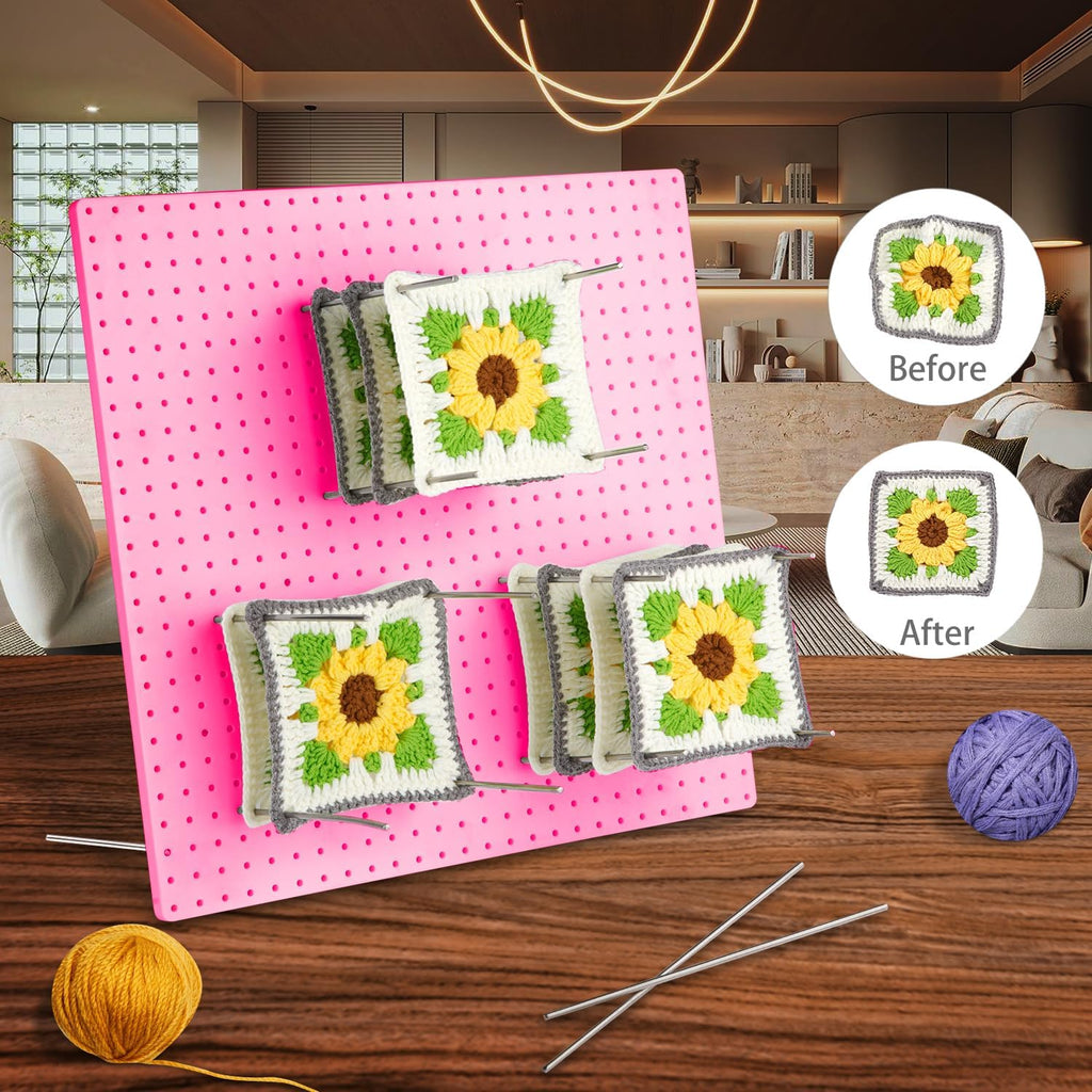 wuher 13''Granny Square Blocking Boards for Crochet Projects, Crochet