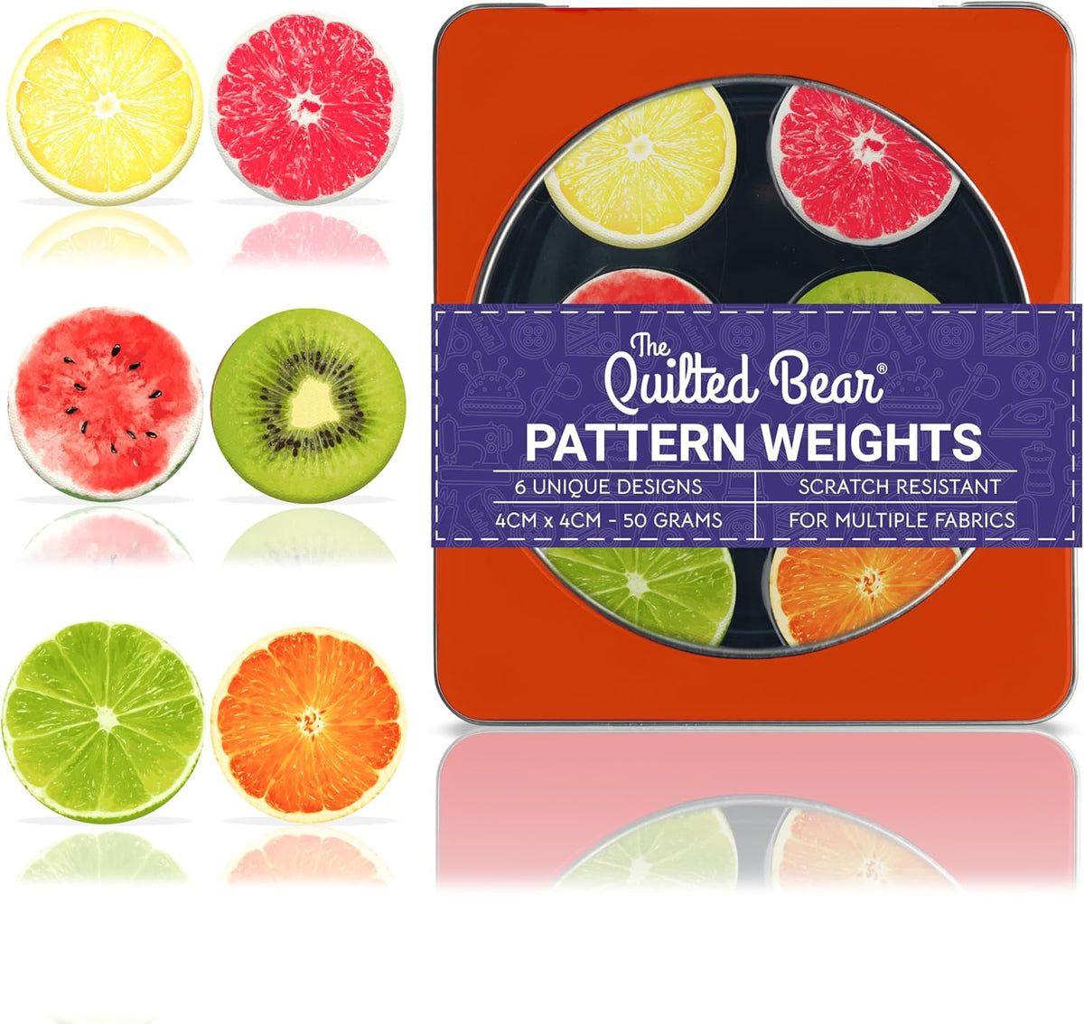 The Quilted Bear Fabric & Paper Pattern Weight Set, Funky Fruit