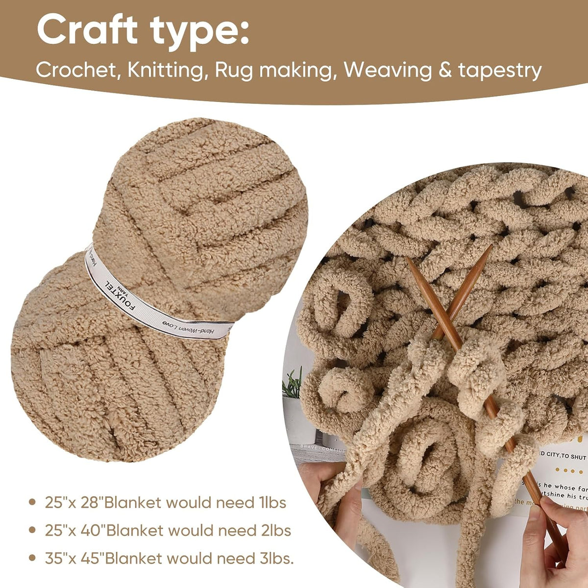 8 Jumbo Packs Chunky Chenille Yarn for Crocheting, 31.7 yds, 8 oz Each