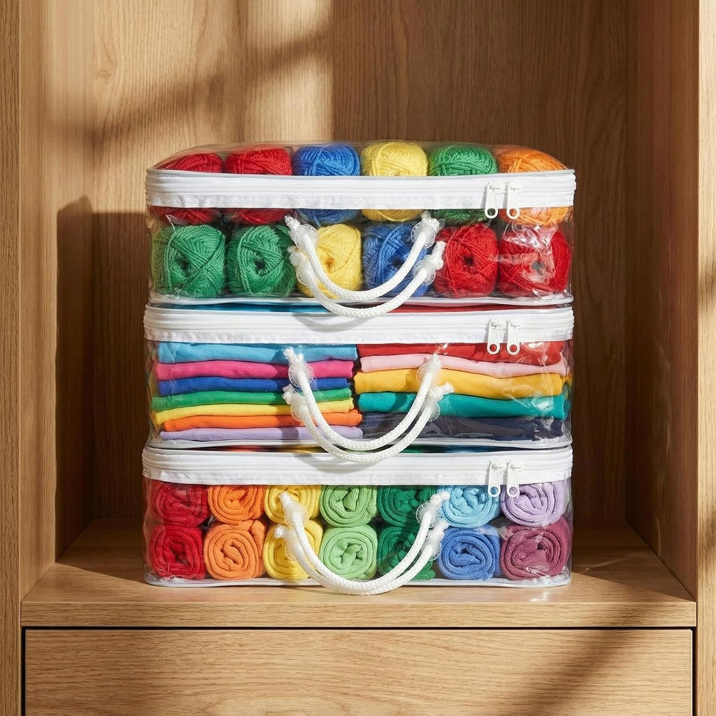 Shinylin 3 Pack Clear Yarn Storage Bags Bulk, Yarn Organizers, White