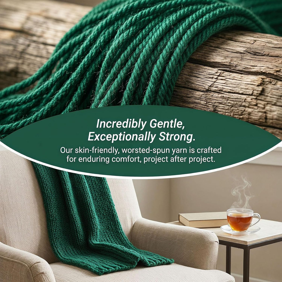 Wool Blend Yarn – 3 Skeins (300g Total), 85% Wool 15% Polyester, for