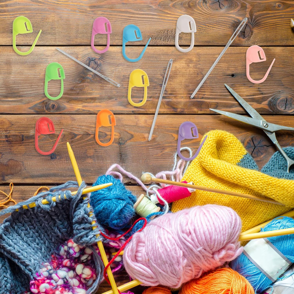 Colorful Plastic Stitch Markers for Knitting Crochet Projects and