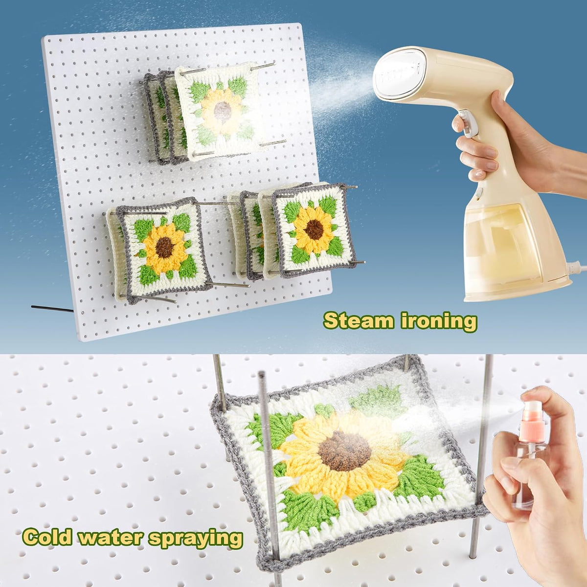 wuher 13''Granny Square Blocking Boards for Crochet Projects, Crochet