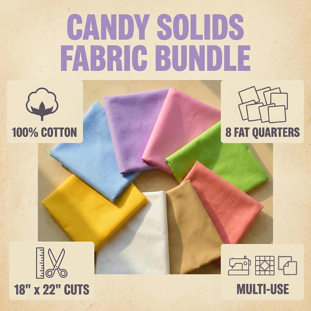 iNee 100% Cotton Fat Quarters Quilting Fabric Bundles,(Candy Solids)