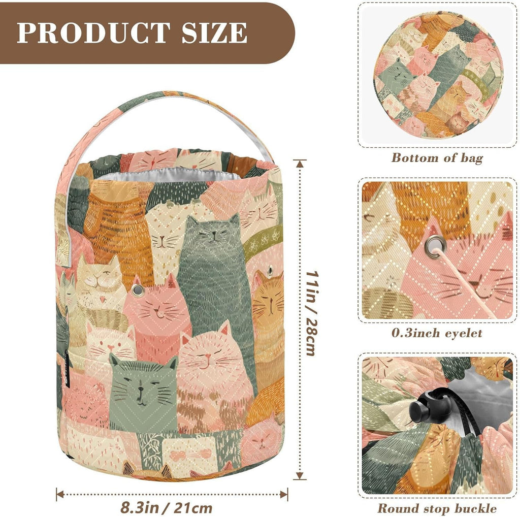 Orange Pink Cat Yarn Bag Small Crochet Bag Drawstring Yarn Storage