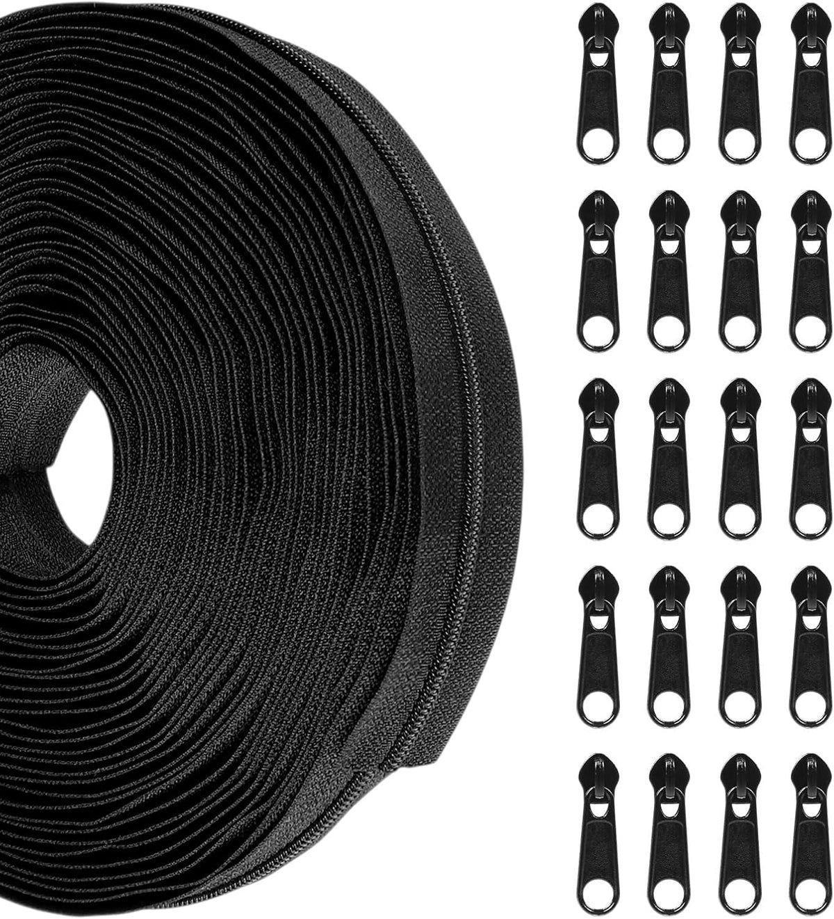 10 Yards Bulk Zippers, #5 Black Nylon Coil Zippers by The Yard