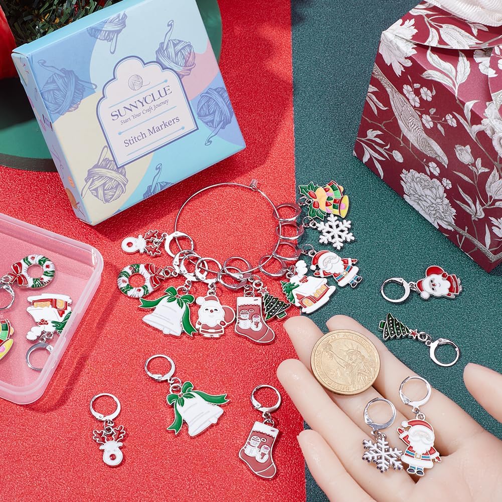 SUNNYCLUE 1 Box 20pcs Christmas Stitch Markers Knitting Crochet