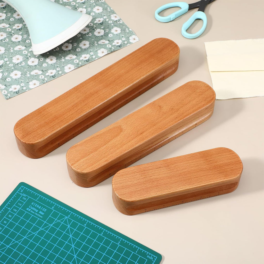 3 Pcs Hardwood Clappers with Scale, 7", 9.5", 12" Tailors Clapper for