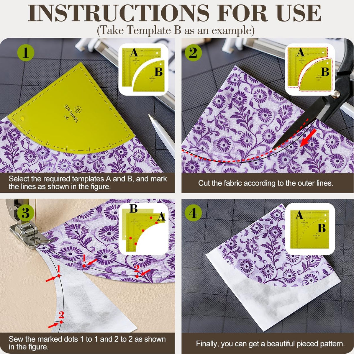 3 Set Drunkards Path Quilting Templates,Acrylic Rulers with 1/4" Seam