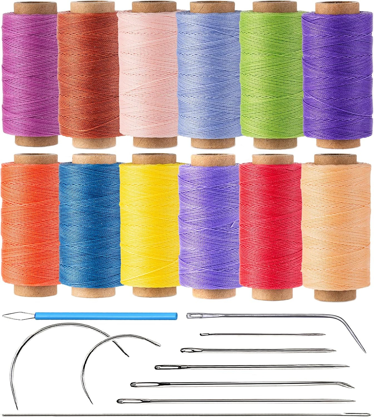 12 Multicolor Round Waxed Thread, 0.45mm Thin and Stiff Wax Strings