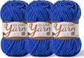 Chenille Yarn for Crocheting Crochet Sapphire Blue Yarn 3 Pack
