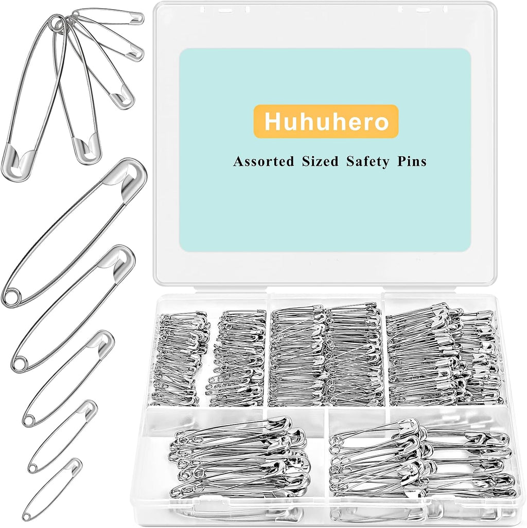 Huhuhero 365 Pack Silver Safety Pins Assorted, 5 Different Sizes Pin