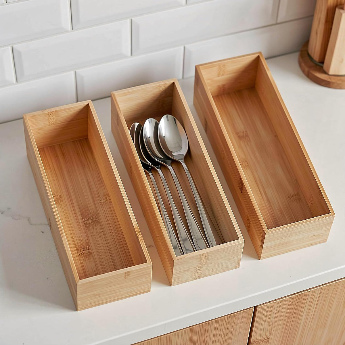 SEWACC 5pcs Wooden Open Storage Box Drawer Organizer Tray