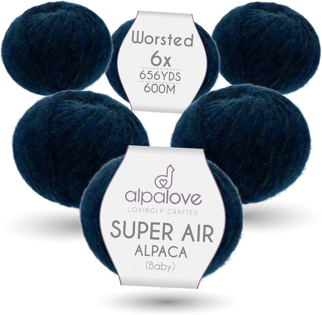 Super Air Worsted Yarn, Air-Spun Alpaca Fiber, Lightweight, 4 Skeins