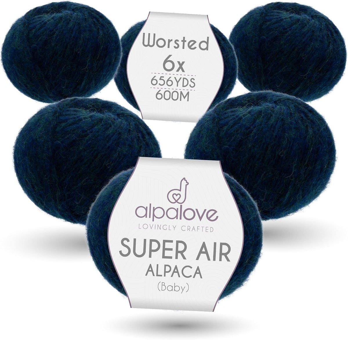 Super Air Worsted Yarn, Air-Spun Alpaca Fiber, Lightweight, 4 Skeins