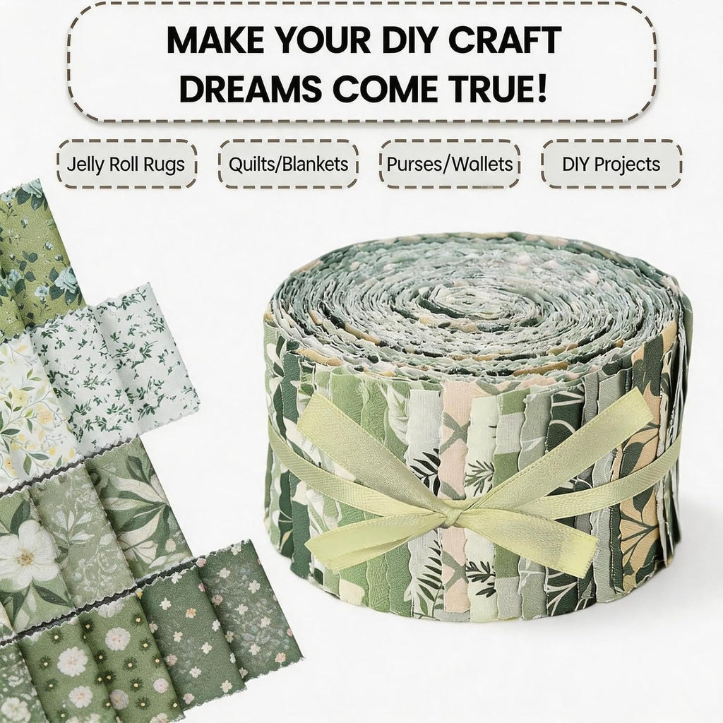 40 Pcs Jelly Roll Fabric Strips for Quilting, Crafting, Sewing, Sage