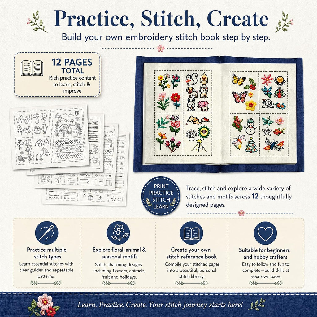 Zhenqing Embroidery Stitch Kit for Beginners, Stitch Practice Sampler