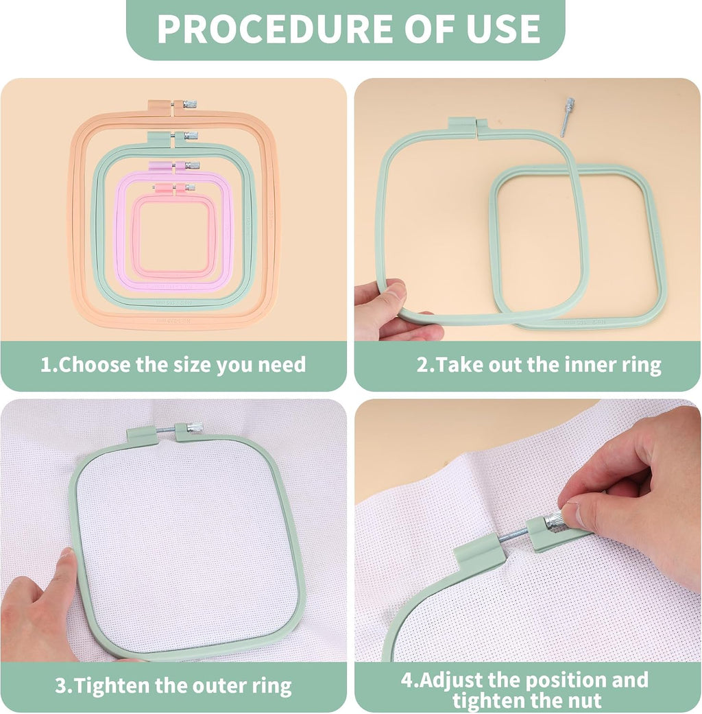 FARQAN Square Embroidery Hoops; 4PCS - 3", 4.3", 6.5", 8.7"