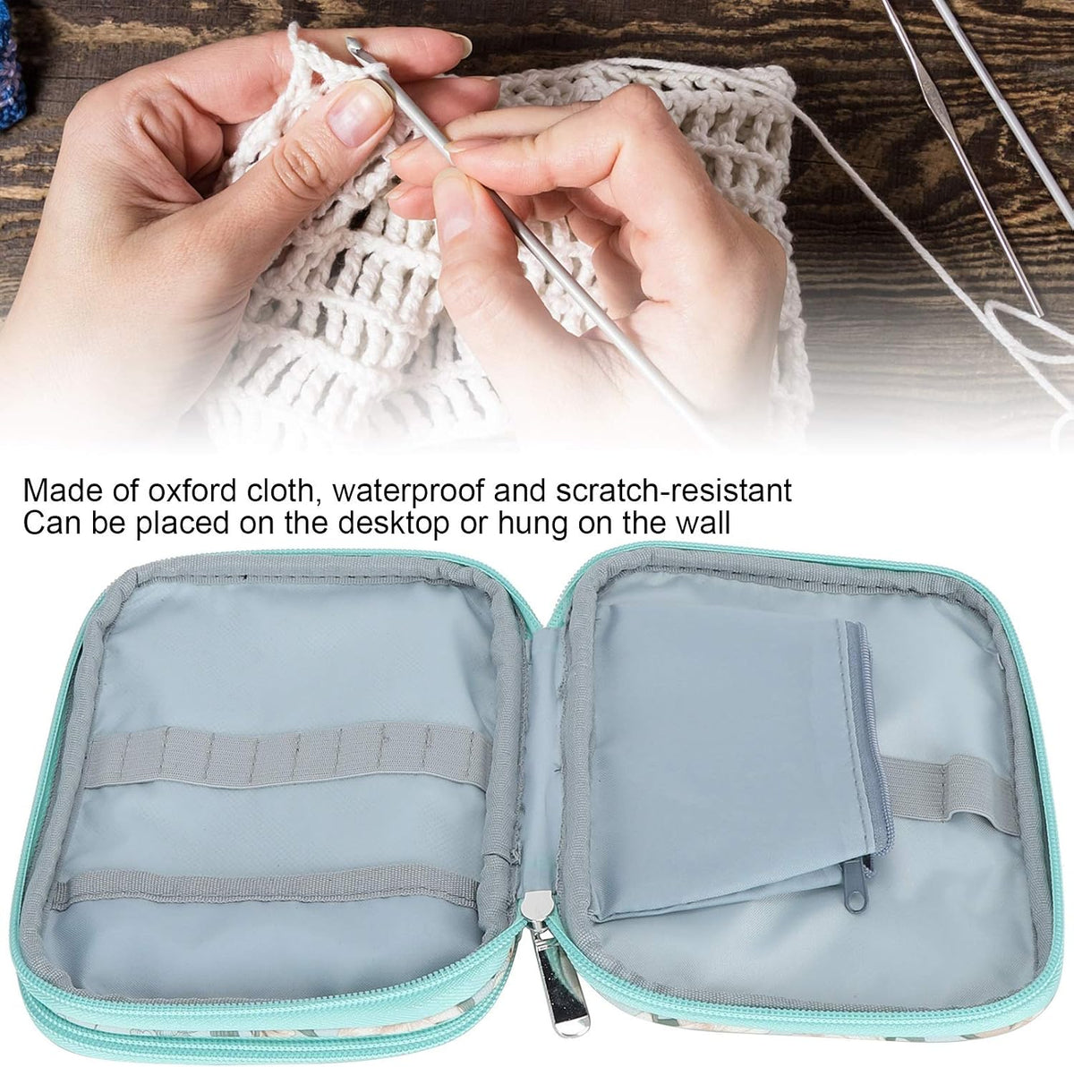 HEEPDD Crochet Hook Organizer Bag, Portable Double Zipper Storage Case