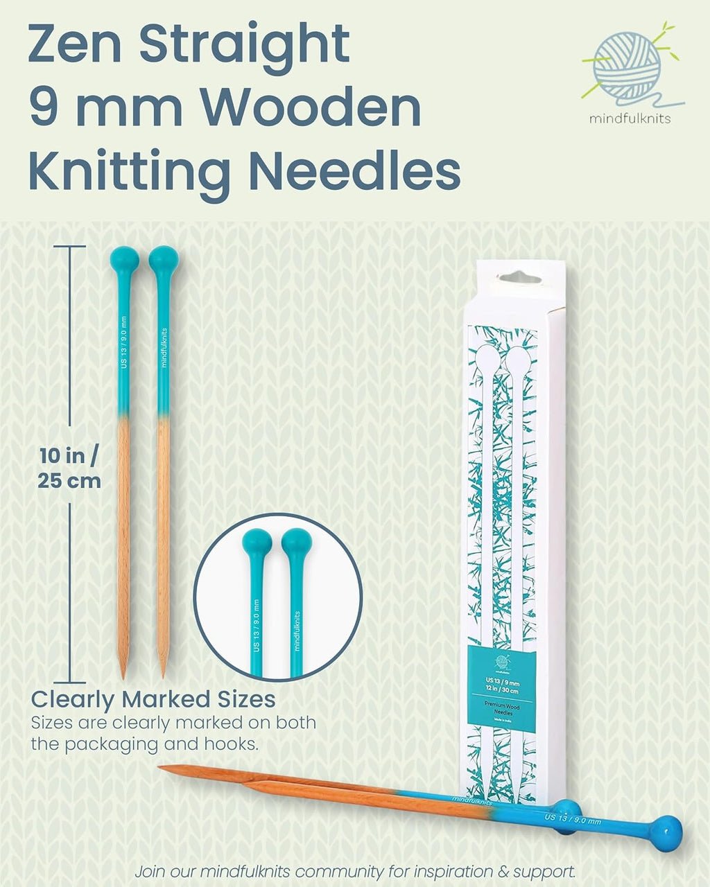mindfulknits Premium Straight Single Pointed Beech Wood Knitting