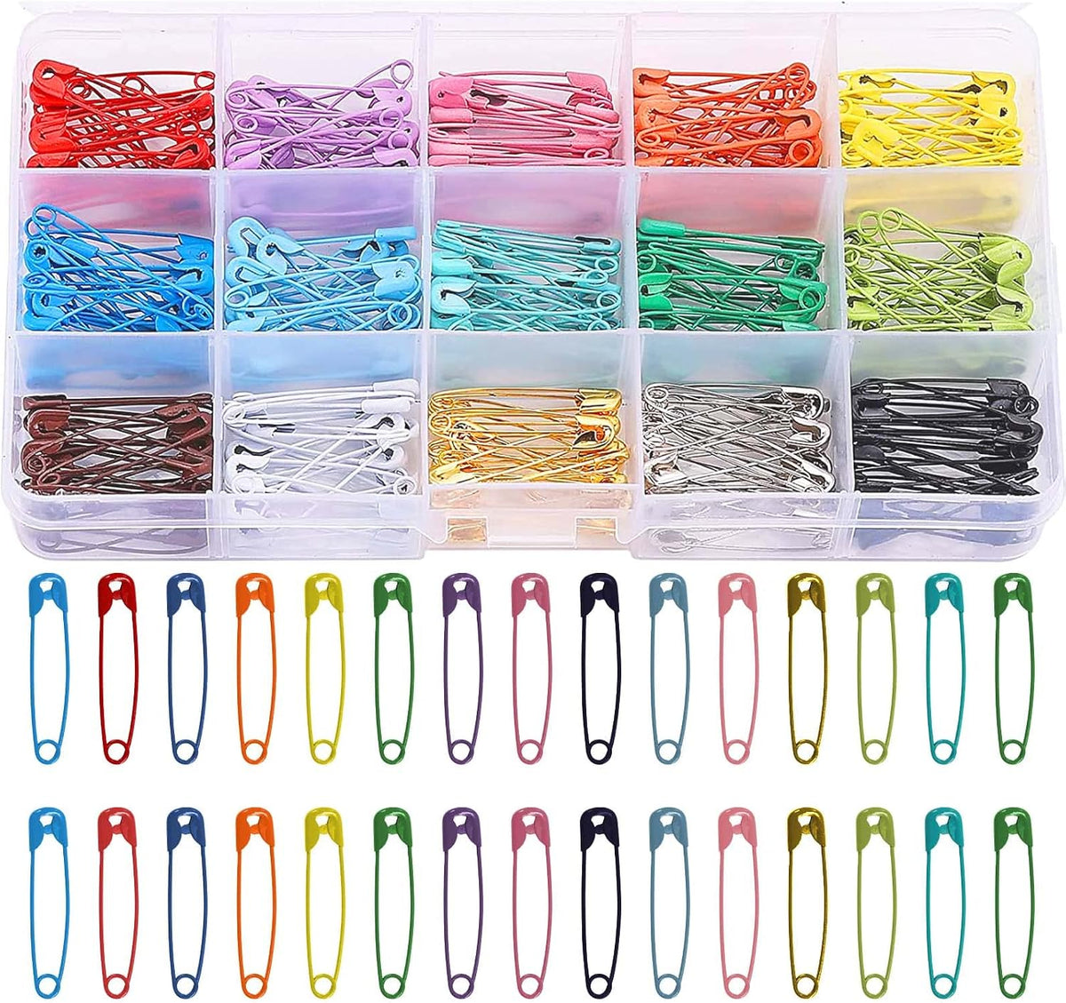 450 Pcs 32mm Small Safety Pins - 15 Colors Nickel Plated Steel