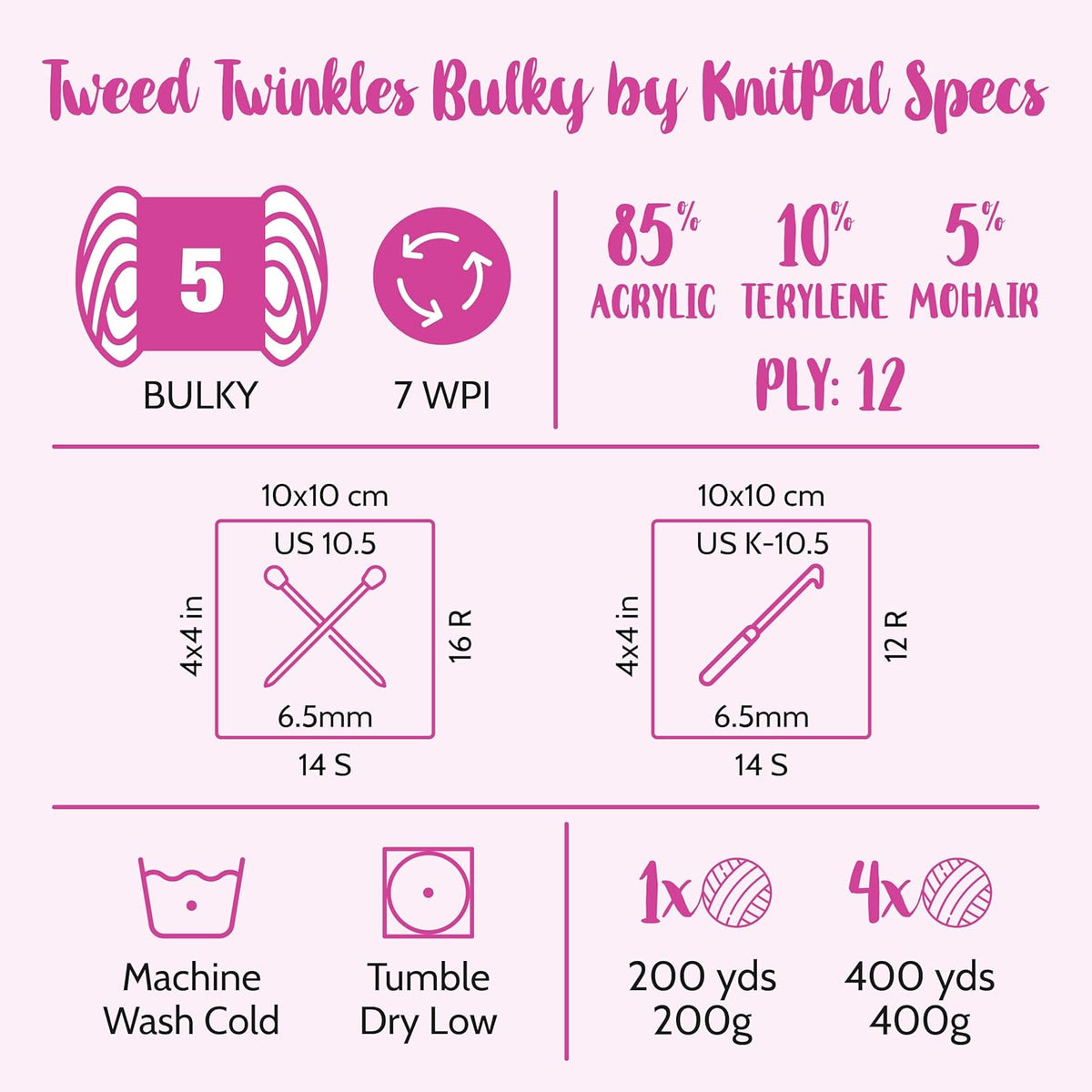 Tweed Twinkles Bulky Acrylic Yarn, 2-Pack (400Yds/400G), Hunter Green