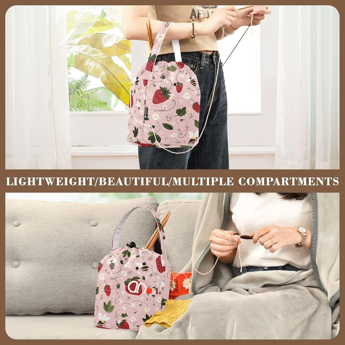 ElliTarr Crochet Bag Yarn Bag with Handle Portable Knitting Project
