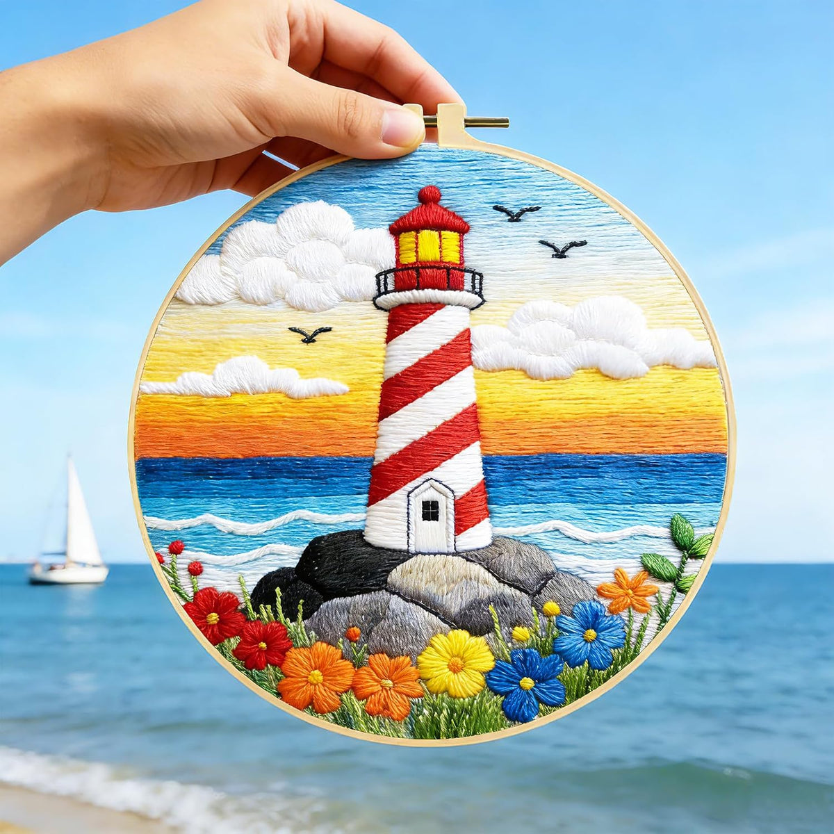 BEUNITONE 6 Set Beginner Embroidery Kit for Adults with Pre-Printed