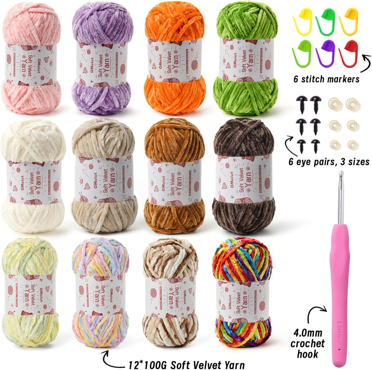 12 Pack Chenille Chunky Yarn - Baby Yarn for Crocheting Soft - Red