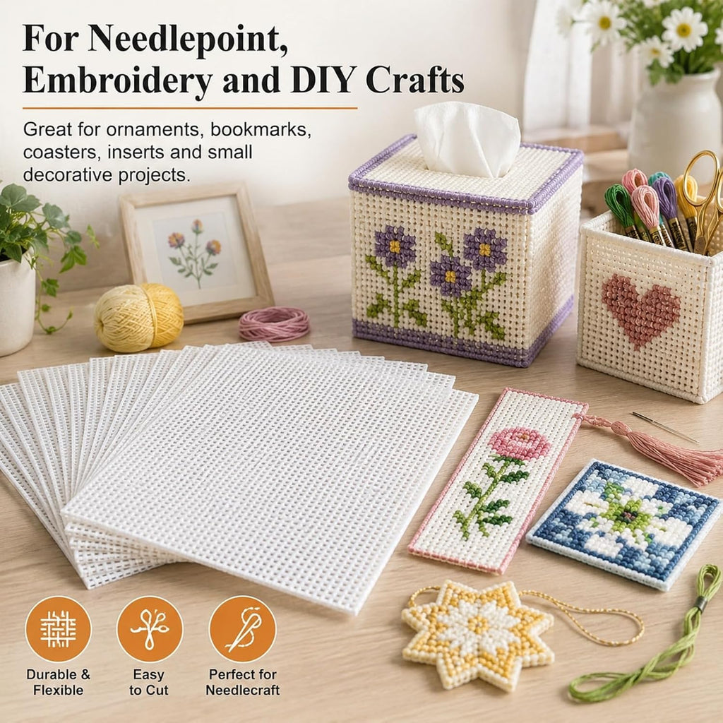 YOUNTHYE 12 Pack 14 Count Plastic Canvas Sheets, 8.2 x 11 Inch White