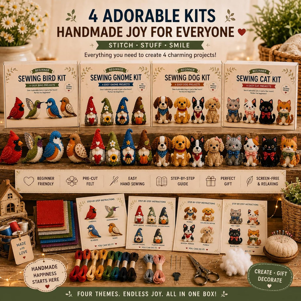Sewing Kit for Beginners, DIY Felt Sewing Craft Kit with Pre-Cut