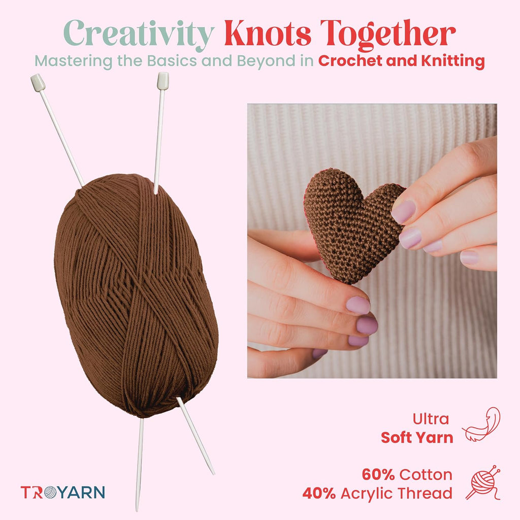 60% Cotton 40% Acrylic Crochet Yarn - 5 Skien Bulk - Brown, Soft