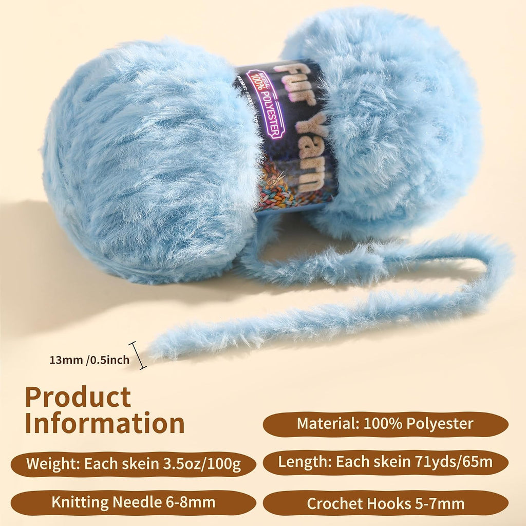 Faux Fur Yarn Soft Fluffy for Crocheting - 2 Skeins