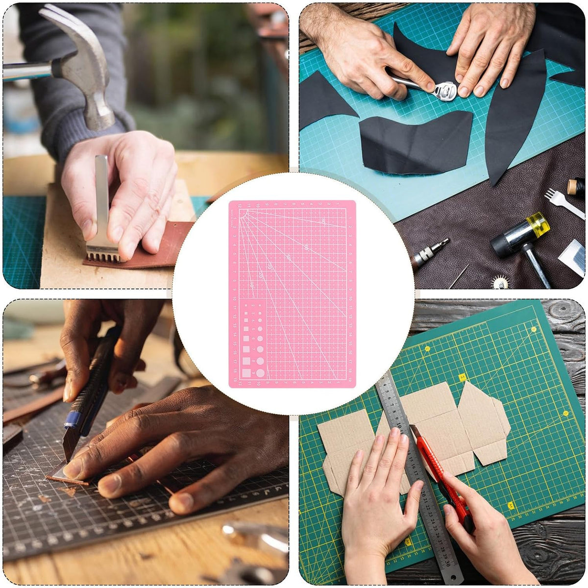 2pcs A5 Pink Double-sided Self-healing PVC Cutting Mat with Grid Lines