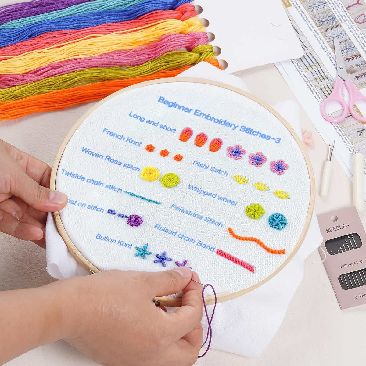 Lystaii Beginners Embroidery Stitch Practice kit, 3 Sets Embroidery