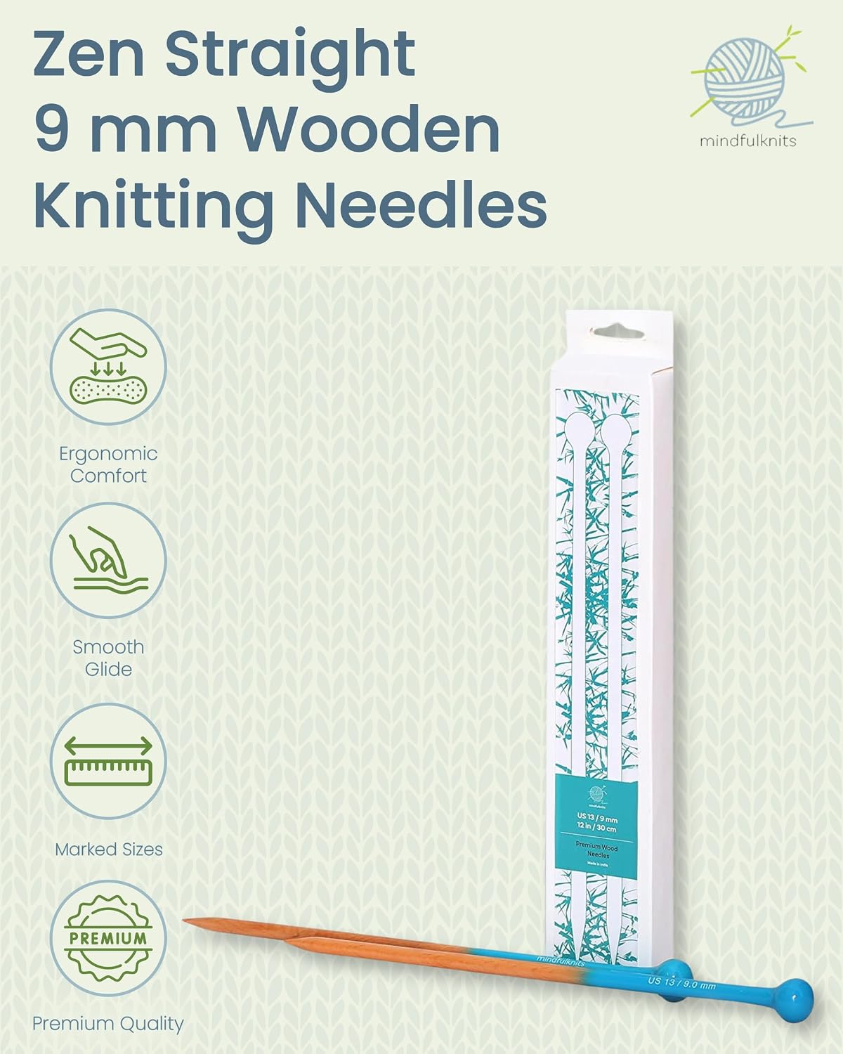 mindfulknits Premium Straight Single Pointed Beech Wood Knitting