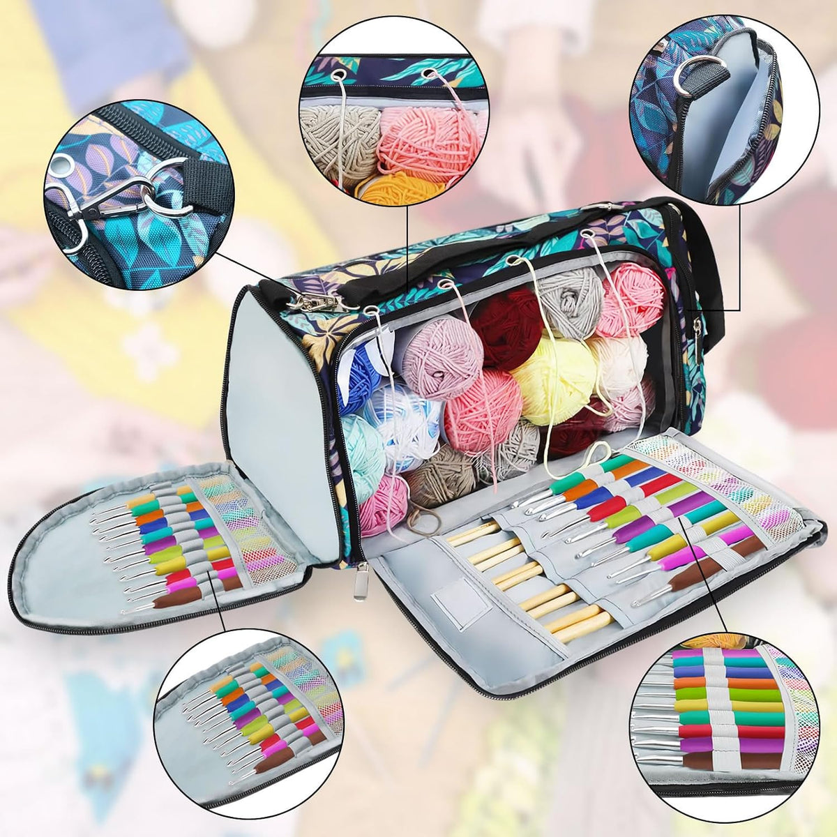 Large Yarn Storage Organizer,Waterproof Crochet Shoulder Bag