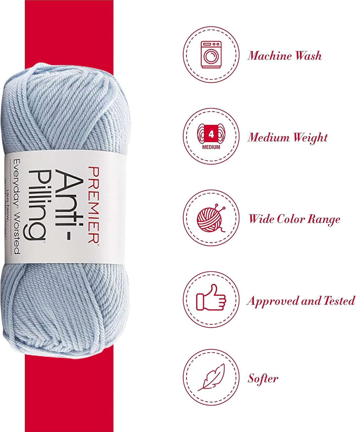 Premier Yarns Everyday Worsted, Quiet Blue, Medium Weight, 3.5 oz, 180