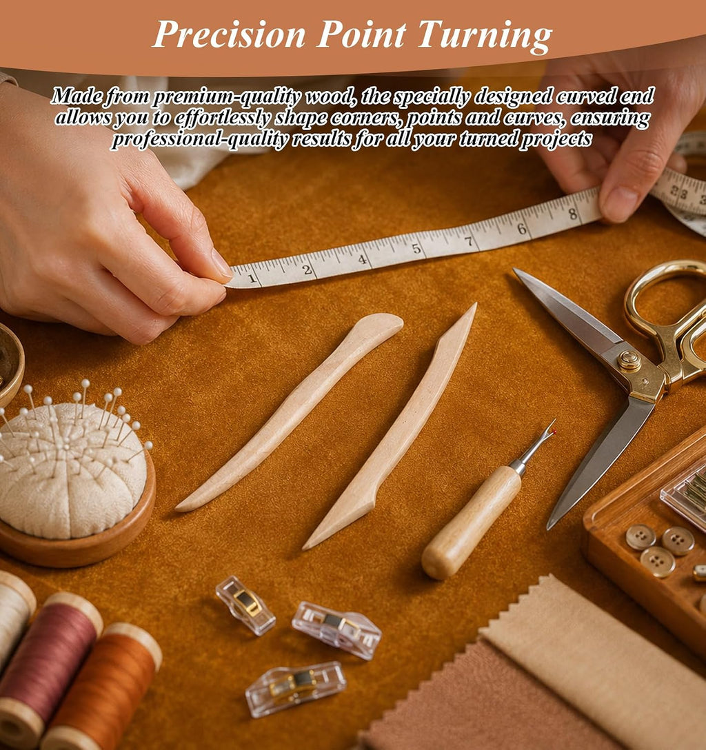 2 PCS Wood Point Turner Sewing Tool Seam Marker & Crease Maker for