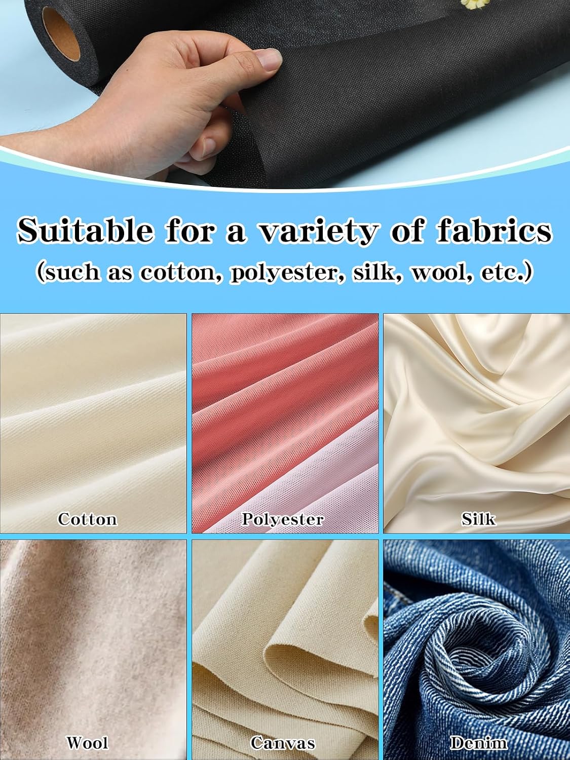 11.6" x 30 yd Black Lightweight Fusible Interfacing for Sewing