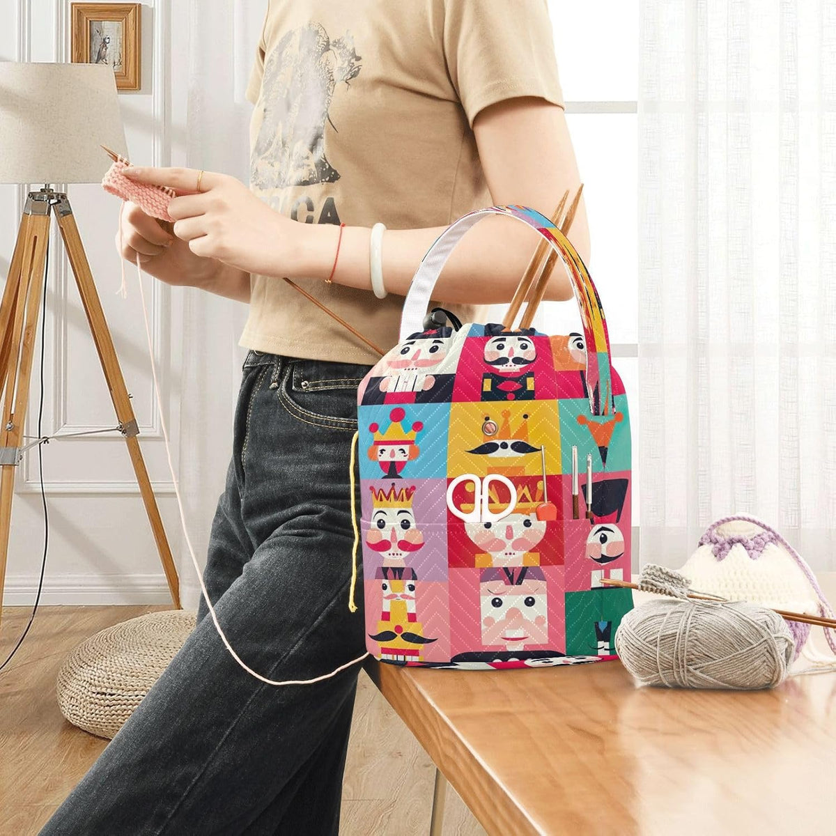 YETTASBIN Christmas Nutcracker Yarn Storage Bag, Large Crochet