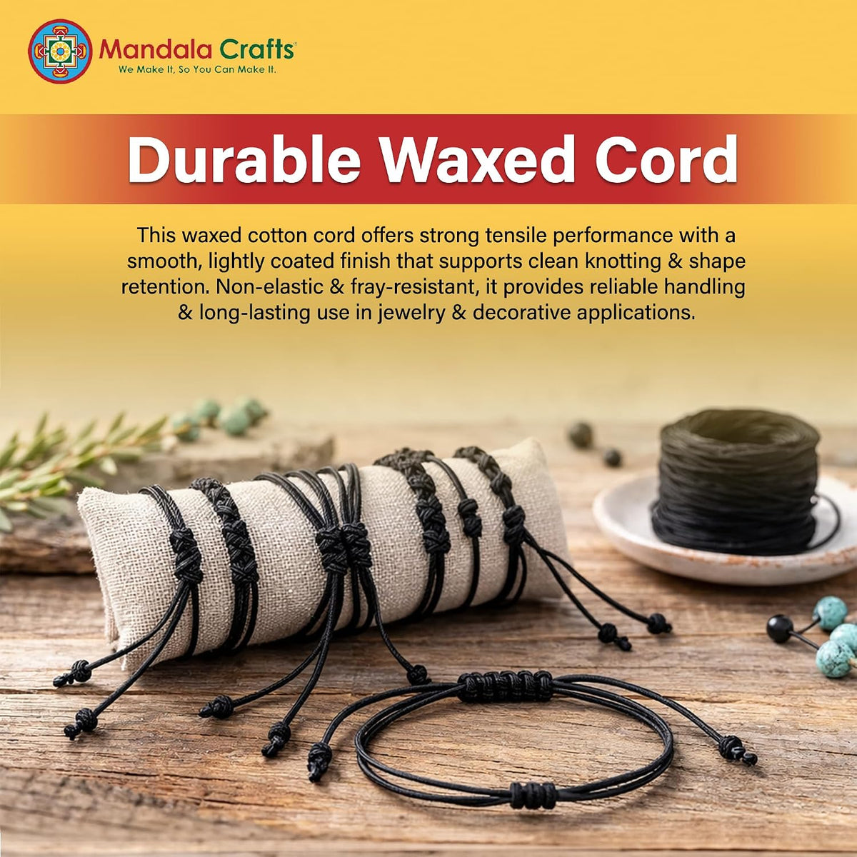 Mandala Crafts 2mm Dark Blue Waxed Cord, Jewelry Making, 109 Yard
