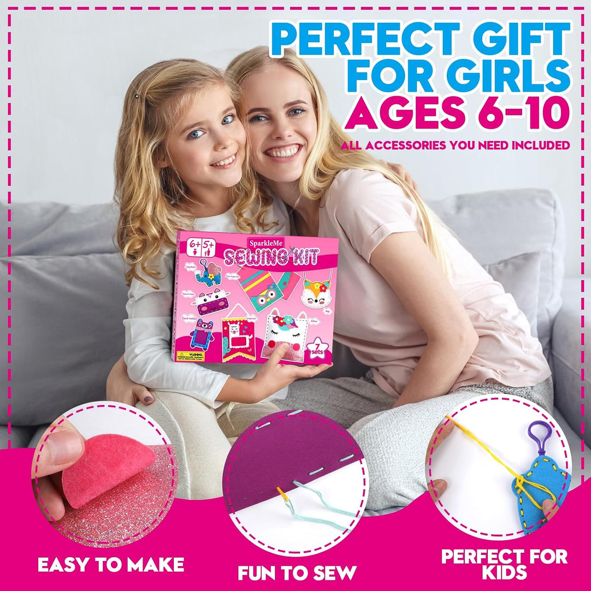 Sewing Craft Kit for Girls: DIY Felt Sewing Kit for Kids Ages 5-10, 7