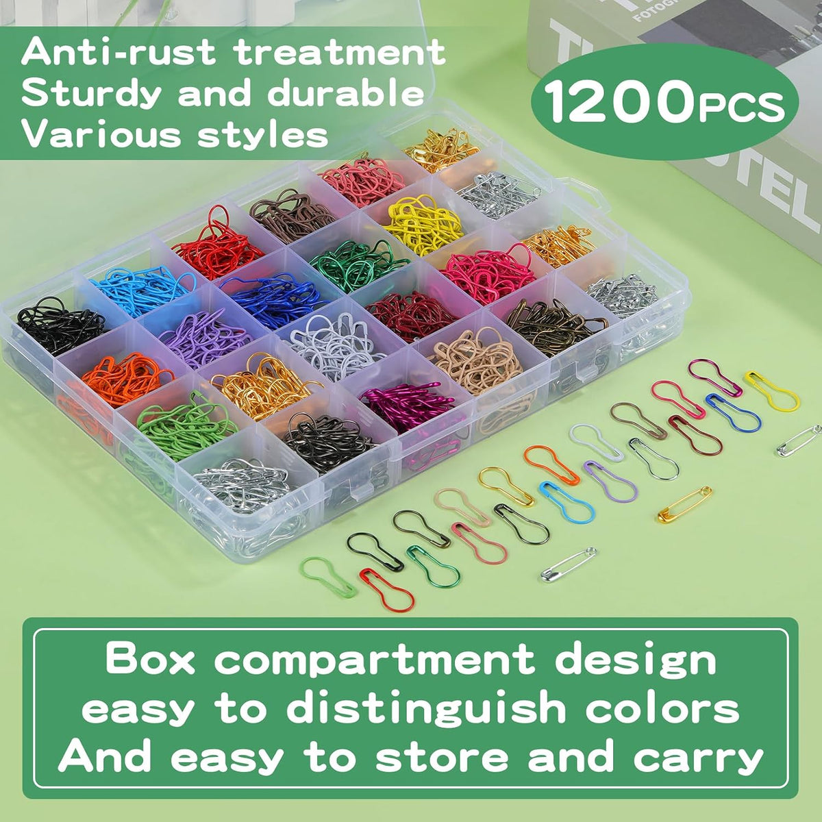 1200 Pcs 22 Colors Metal Stitch Markers, Bulb Gourd Safety Pins