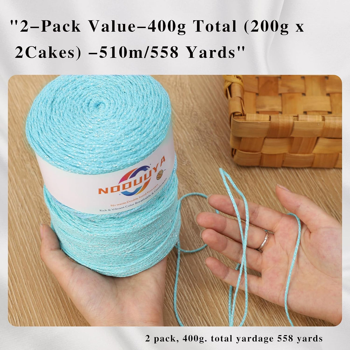 Ombre Gradient Yarn Cake 2 Pack – 400g Metallic Glitter Yarn CYC 4