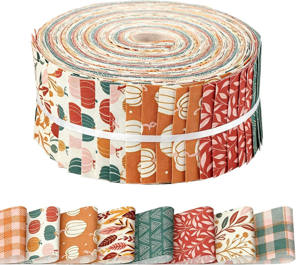 40 Pcs 2.5" x 39.4" Boho Fall Cotton Fabric Bundles Fall Pattern