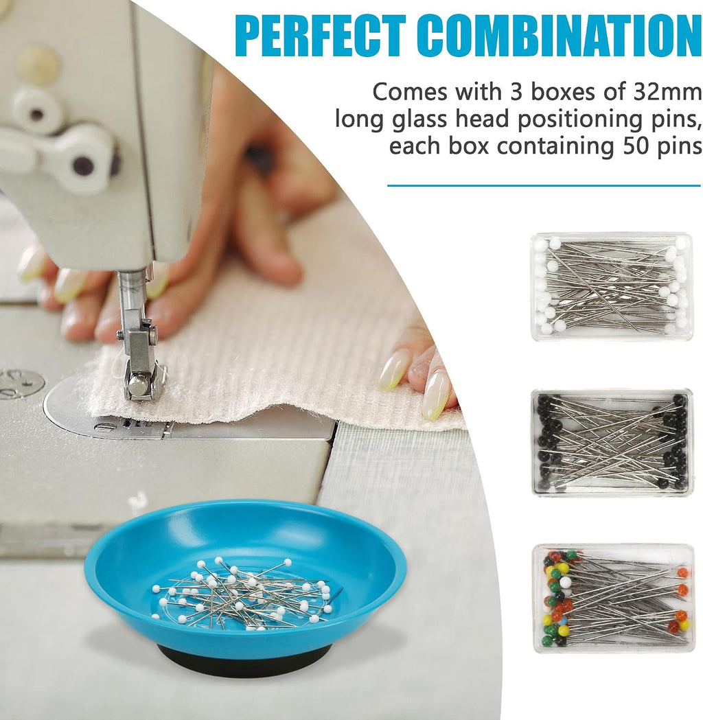 2Pcs Magnetic Bowl Sewing Pin Bobby Holder Storage Tray with 150Pcs
