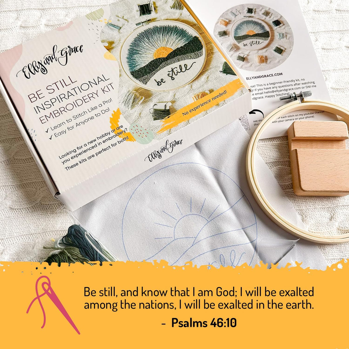Elly & Grace Christian Embroidery Kit with Embroidery Hoop, Easy